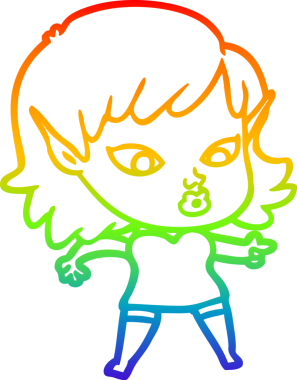 Gökkuşağı gradyan çizgisi bir insan tarafından çizilmiş güzel bir elf kızı çizimi