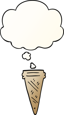 Düşünce baloncuklu karikatür dondurma külahı bir insan tarafından çizilmiş.