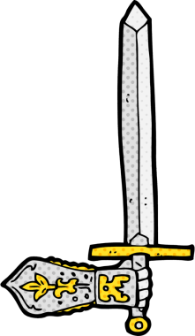 Bir insan tarafından çizilmiş kılıç ve el.