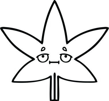 Bir insan tarafından çizilmiş marihuana yaprağının çizgi çizimi