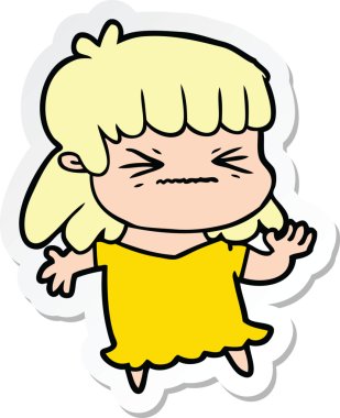 Bir insan tarafından çizilmiş kızgın bir kızın çıkartması.