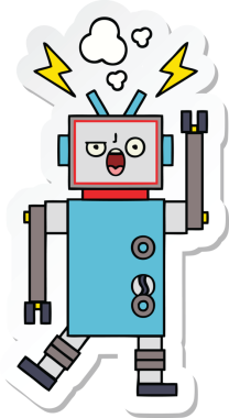 Bir insan tarafından çizilmiş, sevimli, kırık bir robotun çıkartması.