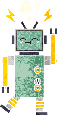 Bir insan tarafından çizilmiş bir robotun retro çizim tarzı karikatürü