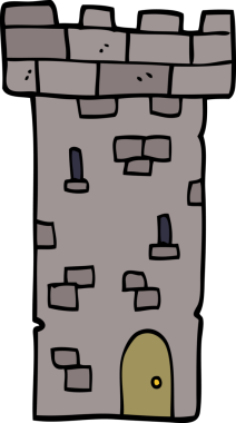 Bir insan tarafından çizilmiş karikatür kale kulesi.