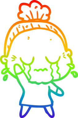 Gökkuşağı gradyan çizgi çizimi bir insan tarafından çizilmiş ağlayan yaşlı bir kadın