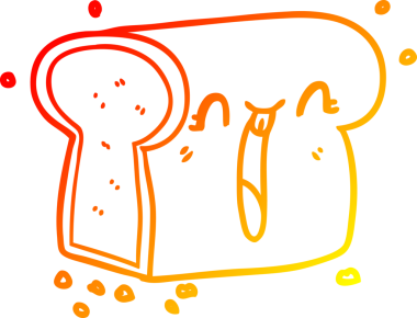 Bir insan tarafından çizilmiş gülen ekmek somununun çizgi çizimi.