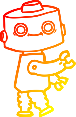 Bir insan tarafından çizilen çizgi film robotunun sıcak çizgi çizimi