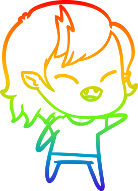 Gökkuşağı gradyan çizgi çizimi Bir insan tarafından çizilmiş gülen vampir kız çizgi filmi