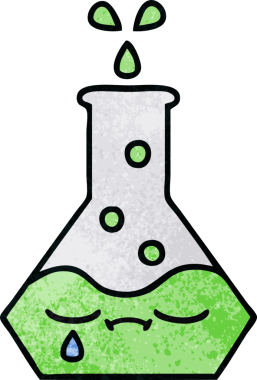 Bir insan tarafından çizilmiş bir bilim şişesinin retro grunge desen karikatürü.