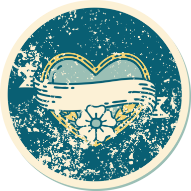 Bir insanın çizdiği çiçekli kalp ve pankartın sembolik dövmeli resmi.