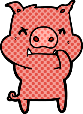 Bir insan tarafından çizilmiş kızgın çizgi film domuzu.