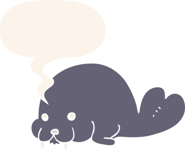 Bir insan tarafından çizilmiş eski usul konuşma baloncuklu şirin bir mors.