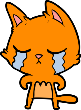 Bir insan tarafından çizilmiş ağlayan çizgi film kedisi.