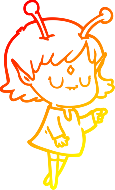 Bir insan tarafından çizilmiş bir uzaylı kız çizgi çizimi.