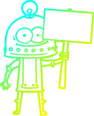 Bir insan tarafından çizilmiş ampullü mutlu bir robot çizimi.