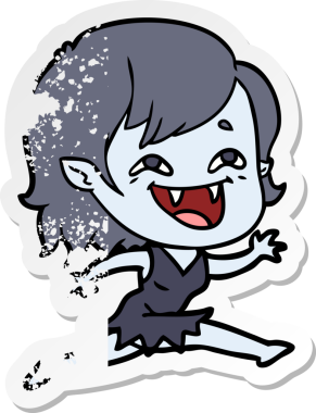 Bir insan tarafından çizilmiş gülen vampir kız çizgi filminin sıkıntılı çıkartması.