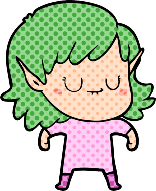 Bir insan tarafından çizilmiş mutlu elf kızı.