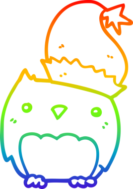 Gökkuşağı gradyan çizgisi bir insan tarafından çizilmiş şirin bir Noel baykuşunun çizimi