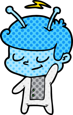 Bir insan tarafından çizilmiş dost canlısı çizgi film uzay adamı.