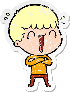 Bir insan tarafından çizilmiş gülen bir karikatürcünün sıkıntılı çıkartması.