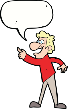 Çizgi filmci bir insan tarafından çizilmiş konuşma balonuyla gülüyor ve işaret ediyor.