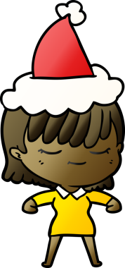 Bir insan tarafından çizilmiş Noel Baba şapkası giymiş bir kadının el çizimi karikatürü.