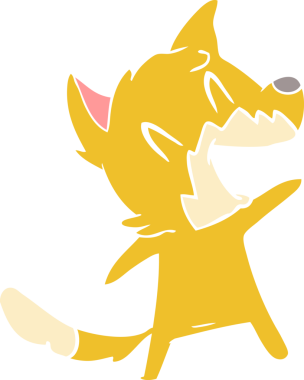 Bir insan tarafından çizilmiş gülen tilki düz renkli çizgi film.