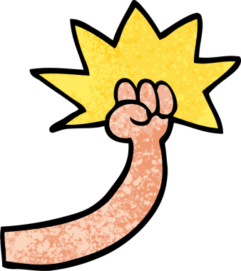 Grunge desenli çizim karikatür yumruk kolu bir insan tarafından çizilmiş.