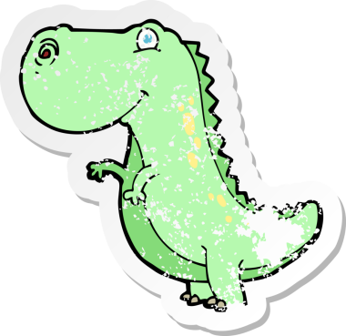 Bir insan tarafından çizilmiş bir karikatür dinozorunun gerilimli çıkartması.