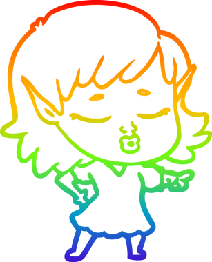 Gökkuşağı gradyan çizgisi bir insan tarafından çizilmiş güzel bir elf kızı çizimi