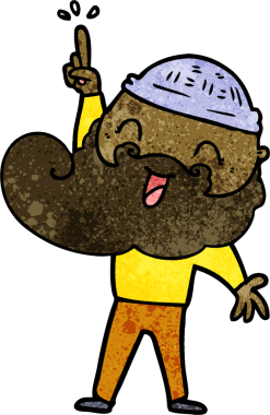 Bir insan tarafından çizilmiş harika bir fikri olan mutlu sakallı adam.