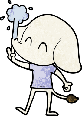 Bir insan tarafından çizilmiş su püskürten sevimli bir fil.