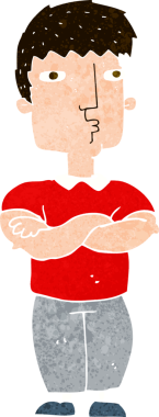 Bir insan tarafından çizilmiş çapraz kollu çizgi film adamı.