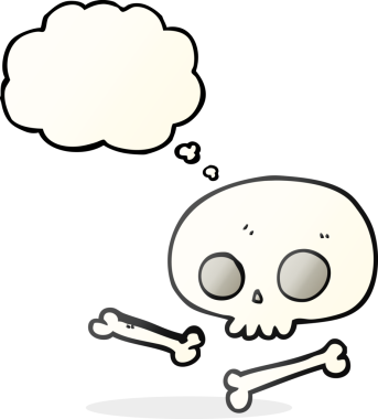 Bir insan tarafından çizilmiş serbest çizim balon kafatası ve kemikler.