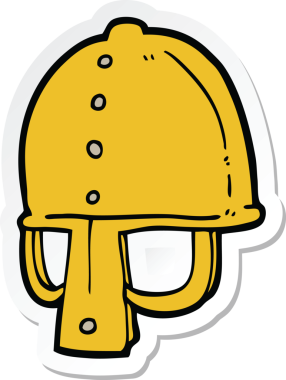 Bir insan tarafından çizilmiş bir ortaçağ miğferi çıkartması.