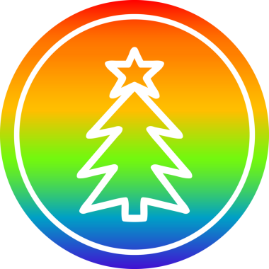 Noel ağacı dairesel simgesi gökkuşağı gradyanı bir insan tarafından çizilmiş.