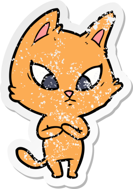 Bir insan tarafından çizilmiş kafası karışmış bir çizgi film kedisinin sıkıntılı çıkartması.