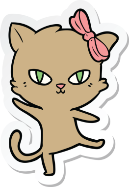 Bir insan tarafından çizilmiş şirin bir çizgi film kedisinin çıkartması.