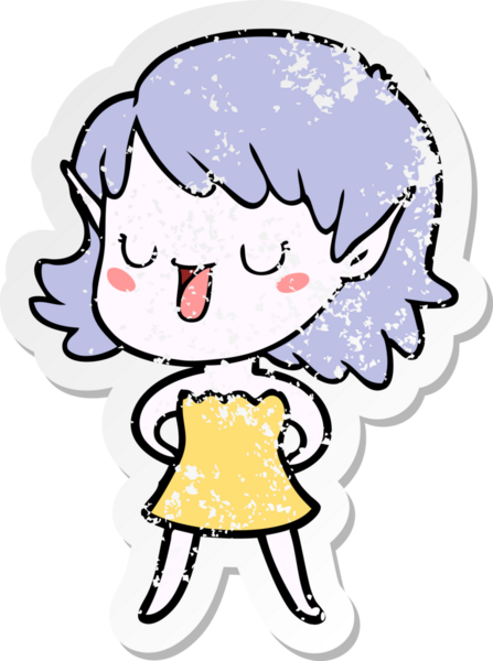 Bir insan tarafından çizilmiş karikatür elf kızının sıkıntılı çıkartması.