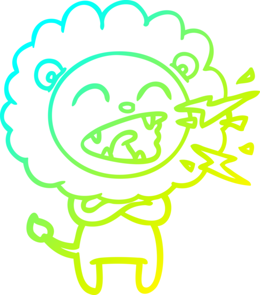 Bir insan tarafından çizilen kükreyen aslanın soğuk çizgi çizimi.