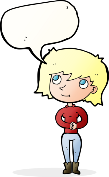 Bir insan tarafından çizilmiş konuşma balonu olan karikatür dostu bir kadın.