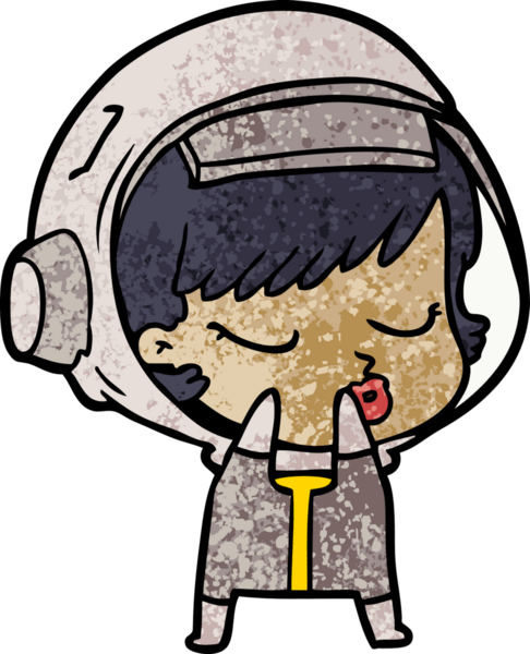 Utangaç çizgi film karakteri güzel astronot kız bir insan tarafından çizilmiş.