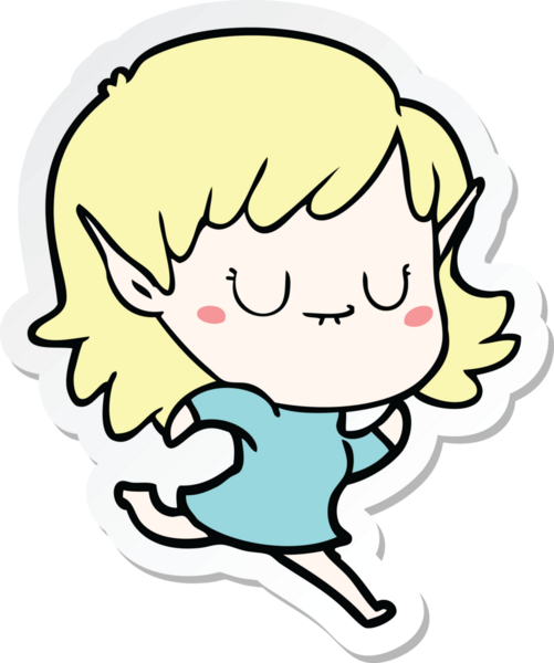 Bir insan tarafından çizilen mutlu bir elf kızının çıkartması.