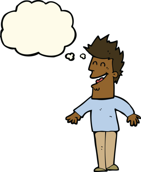 Bir insan tarafından çizilmiş düşünce balonlu mutlu adam çizgi filmi.