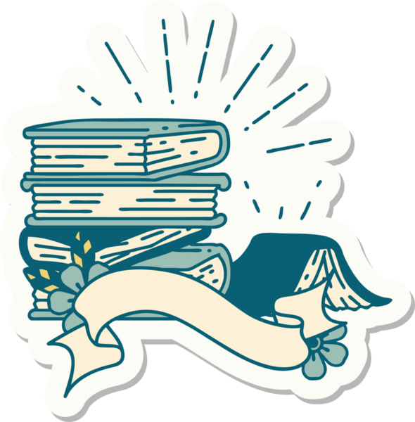 Bir insan tarafından çizilmiş dövme stili kitap yığını