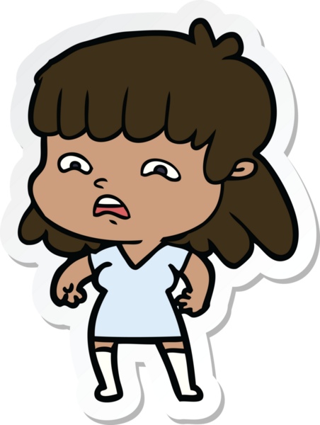 Bir insan tarafından çizilmiş endişeli bir karikatür çıkartması.