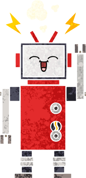 Bir insan tarafından çizilmiş bir robotun retro çizim tarzı karikatürü