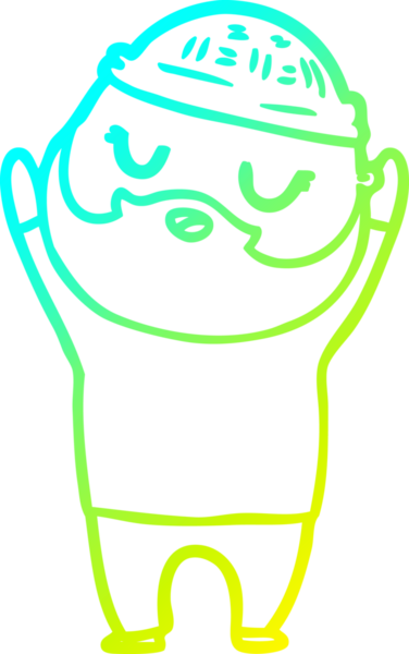 Bir insan tarafından çizilmiş sakallı bir çizgi film karakteri.