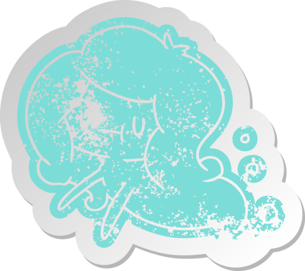 Bir insan tarafından çizilmiş kawai sevimli bir hayaletin sıkıntılı eski çizgi film çıkartması.