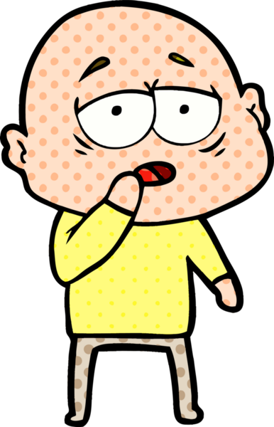 Bir insan tarafından çizilmiş yorgun, kel bir adam.